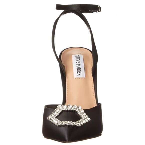 STEVE MADDEN AMORY Women's Embellished Pointed Toe Heel Pumps Black Satin Size 9 - Picture 4 of 10